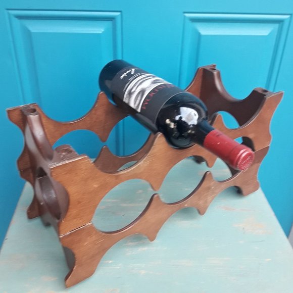 Wine Rack Vintage Teak Wood MCM Stackable Danish Wooden Mid Century Modern for 8 - Picture 7 of 16